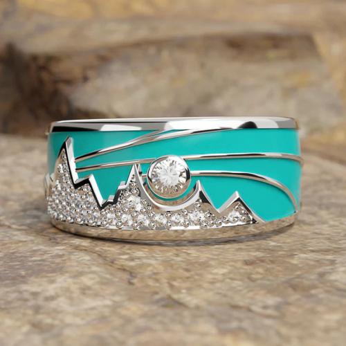 Cubique anneau en laiton Circonia Micro Pave, Placage, normes différentes pour le choix & pavé de micro zircon & pour femme & émail, Vendu par PC