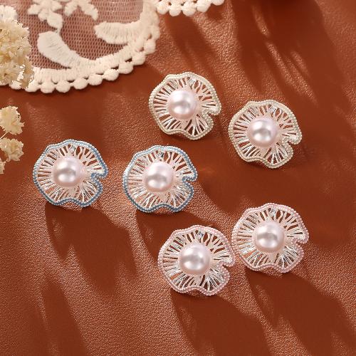 Ottone stallone orecchino, with perla in plastica, Foglia di loto, placcato, per la donna & smalto & cavo, nessuno, Venduto da coppia