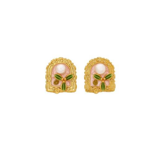 Sladkovodní Pearl náušnice, Mosaz, s Sladkovodní Pearl, skutečný pozlacené, módní šperky & pro ženy & smalt, více barev na výběr, Prodáno By Pair