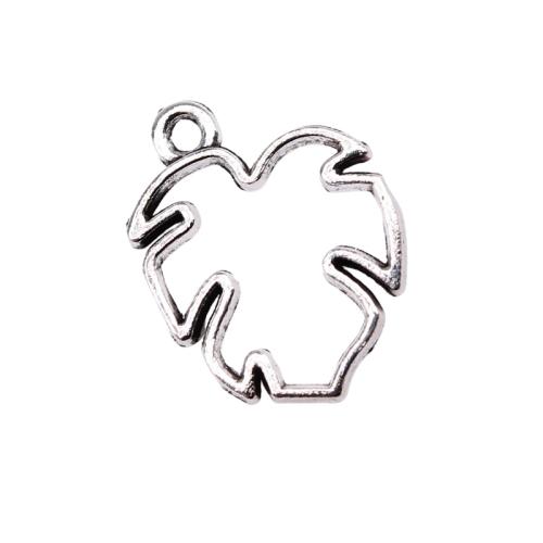Pendentifs feuilles en alliage de zinc , Plaqué de couleur d'argent, DIY & creux, 19x15mm, 20PC/sac, Vendu par sac