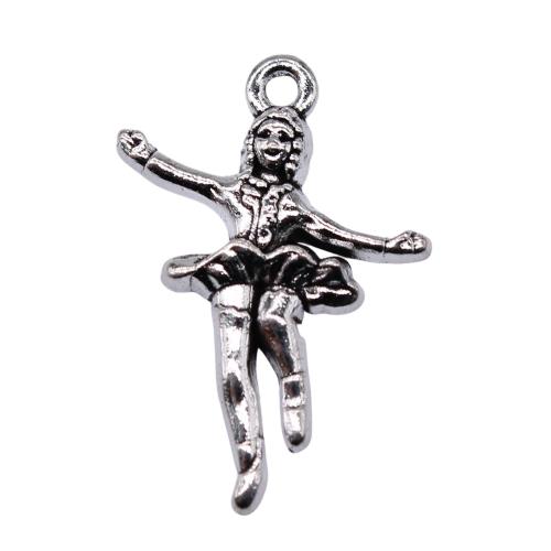 Pendentifs en forme de personnage en alliage de Zinc, Dancing Girl, Plaqué de couleur d'argent, DIY, 27x19mm, 10PC/sac, Vendu par sac