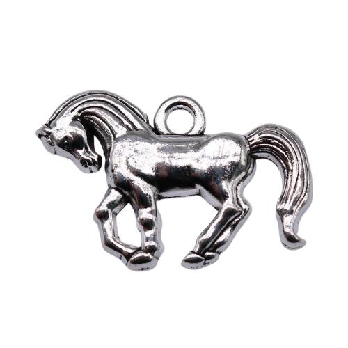 Pendentifs animaux en alliage de zinc, cheval, Plaqué de couleur d'argent, DIY, 24x16mm, 10PC/sac, Vendu par sac
