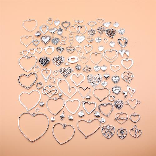 Zink Alloy Hjärta Hängen, antik silver pläterad, blandad mönster & DIY, pendant length 5-50mm, 100PC/Ställ, Säljs av Ställ