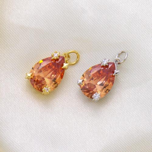 Kubik Zirkonium mikro bana Mässing hängande, Dropp, plated, DIY & micro bana cubic zirconia, fler färger för val, 16.30x10.20x7.40mm, Säljs av PC
