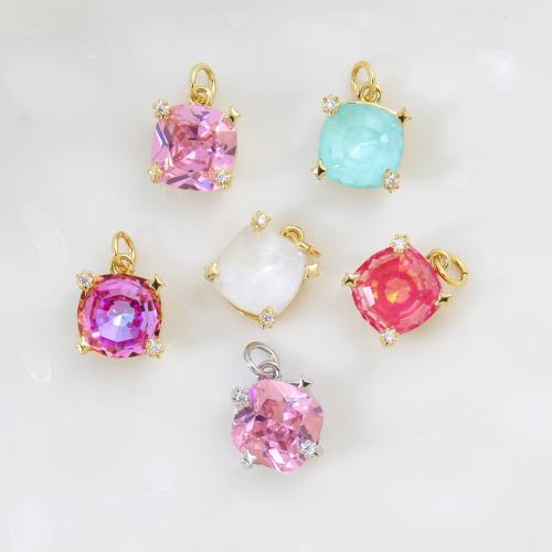Cubic Zirconia (CZ) Brass Hängen, Mässing, Square, plated, DIY & micro bana cubic zirconia, fler färger för val, 12.60x10x7.10mm, Säljs av PC