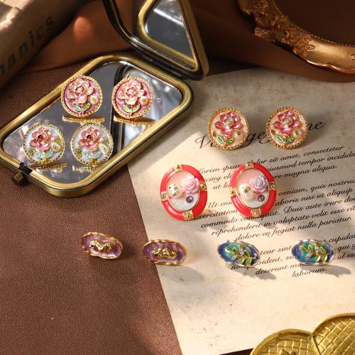 Σκουλαρίκια γλυκού νερού μαργαριτάρι, Ορείχαλκος, με Μαργαριτάρι του γλυκού νερού, χρώμα επίχρυσο, διαφορετικά στυλ για την επιλογή & για τη γυναίκα & σμάλτο, περισσότερα χρώματα για την επιλογή, Sold Με Ζεύγος