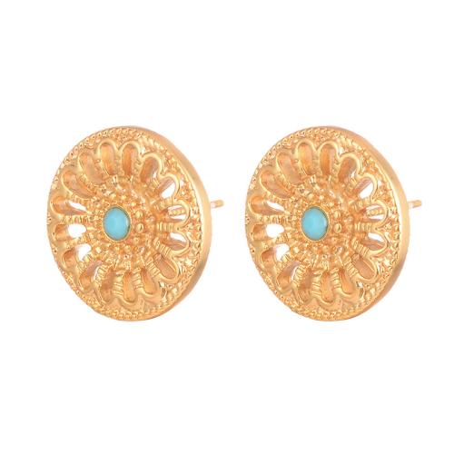 Goujon Laiton, avec Acrylique, Rond, Placage, bijoux de mode & pour femme & creux, doré, Vendu par paire