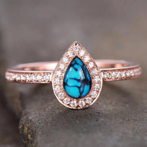 Cubique anneau en laiton Circonia Micro Pave, Placage, normes différentes pour le choix & pavé de micro zircon & pour femme & autocollant époxyde & décalque, couleur or rose, Vendu par PC