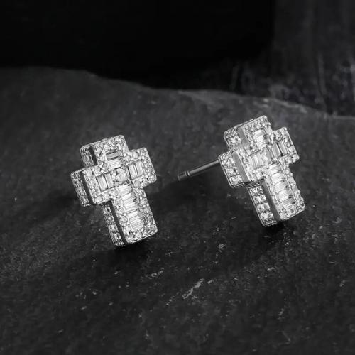 Cilindrata Zircone Orecchini in ottone micro pavimenta, Croce, placcato, gioielli di moda & Micro spianare cubic zirconia & per la donna, nessuno, Venduto da coppia