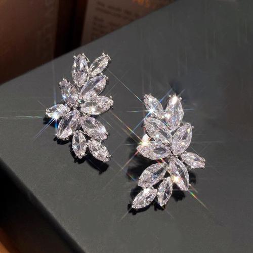 Cilindrata Zircone Orecchini in ottone micro pavimenta, placcato, gioielli di moda & Micro spianare cubic zirconia & per la donna, Venduto da coppia