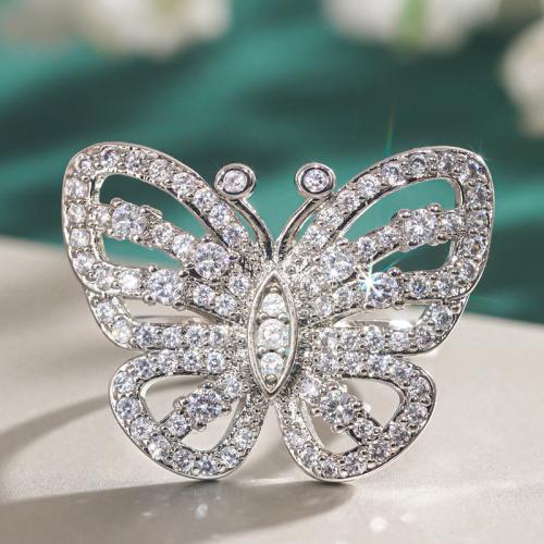 Cubique anneau en laiton Circonia Micro Pave, papillon, Placage, normes différentes pour le choix & pavé de micro zircon & pour femme & creux, Vendu par PC