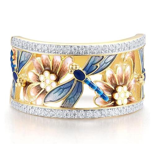 Cubique anneau en laiton Circonia Micro Pave, Placage, normes différentes pour le choix & pavé de micro zircon & pour femme & émail & creux, Vendu par PC