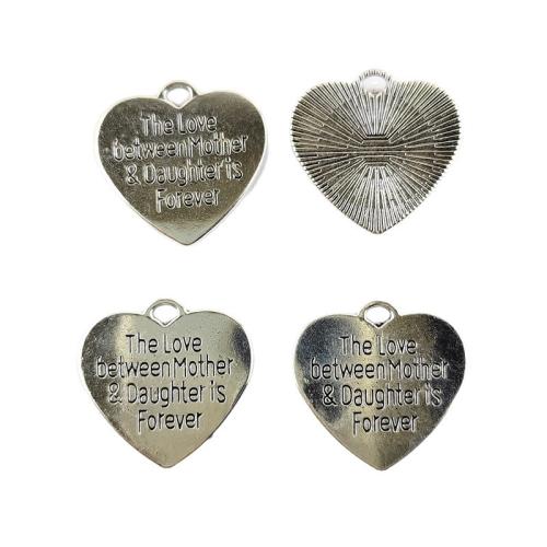 Zink Alloy Hjärta Hängen, silver pläterad, DIY, 25x24mm, 100PC/Bag, Säljs av Bag