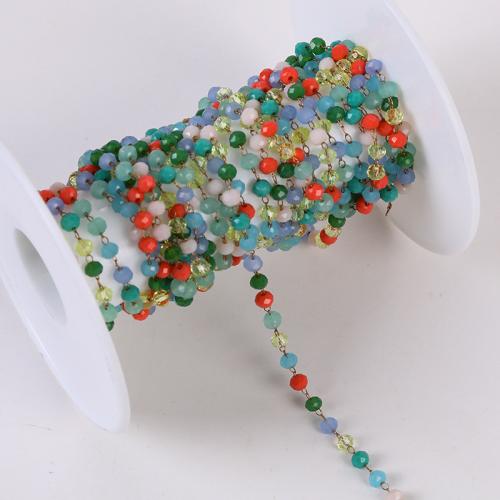 Gemstone pärlstav kedja, Kristall, med Mässing, DIY, flerfärgad, Säljs av m