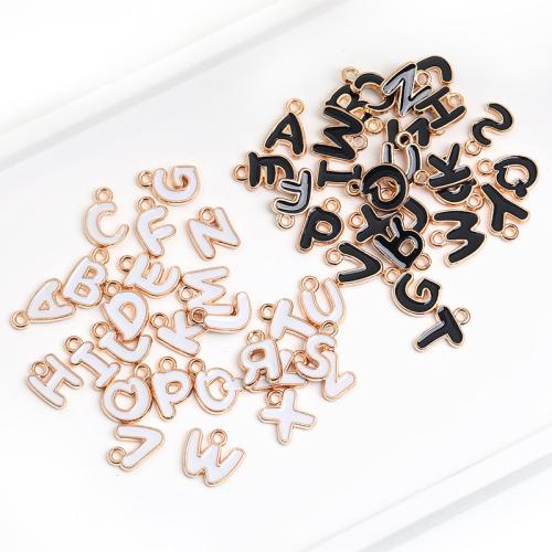 Pendentif alphabet en zinc, alliage de zinc, Lettre d’alphabet, Placage de couleur d'or, DIY & styles différents pour le choix & émail, plus de couleurs à choisir, 12x8.50mm, 100PC/sac, Vendu par sac