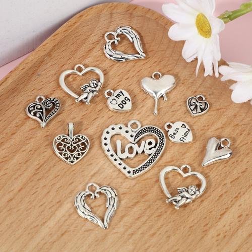 Zink Alloy Hjärta Hängen, antik silver pläterad, DIY & olika stilar för val, 100PC/Bag, Säljs av Bag