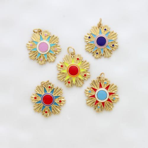 Bijoux pendentifs en laiton, soleil, Placage, DIY & émail, plus de couleurs à choisir, protéger l'environnement, sans nickel, plomb et cadmium, 20.60x19x2.90mm, Vendu par PC