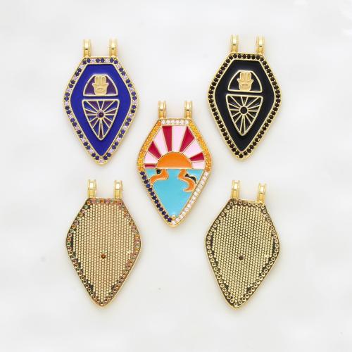 Cubique Pendentif en laiton zircon pavent, Placage, DIY & pavé de micro zircon & émail, plus de couleurs à choisir, protéger l'environnement, sans nickel, plomb et cadmium, 33x19.30x1.80mm, Vendu par PC