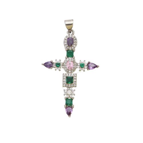 Kubik Zirkonium mikro bana Mässing hängande, Cross, plated, DIY & micro bana cubic zirconia, fler färger för val, nickel, bly och kadmium gratis, 39x25.20x3.60mm, Säljs av PC