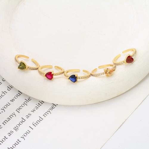 Cubique anneau en laiton Circonia Micro Pave, coeur, Placage, bijoux de mode & pavé de micro zircon, plus de couleurs à choisir, protéger l'environnement, sans nickel, plomb et cadmium, 22x20x9.50mm, Vendu par PC