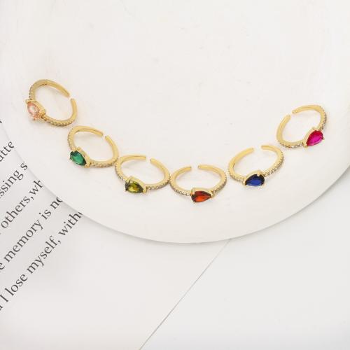 Cubique anneau en laiton Circonia Micro Pave, larme, Placage, bijoux de mode & pavé de micro zircon, plus de couleurs à choisir, protéger l'environnement, sans nickel, plomb et cadmium, 21x19x4.10mm, Vendu par PC