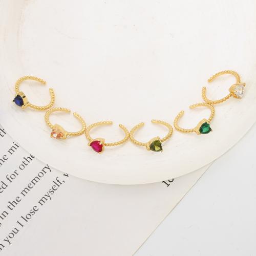 Cubique anneau en laiton Circonia Micro Pave, coeur, Placage, bijoux de mode & pavé de micro zircon, plus de couleurs à choisir, protéger l'environnement, sans nickel, plomb et cadmium, 22.70x20x5mm, Vendu par PC