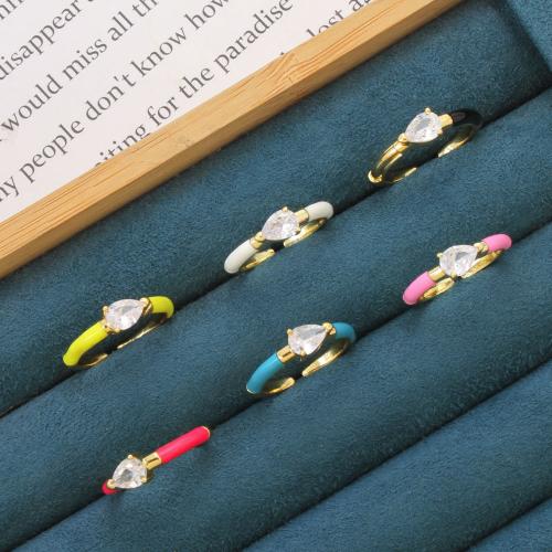 Cubique anneau en laiton Circonia Micro Pave, larme, Placage, bijoux de mode & pavé de micro zircon & émail, plus de couleurs à choisir, protéger l'environnement, sans nickel, plomb et cadmium, 22.20x22.80x4.80mm, Vendu par PC