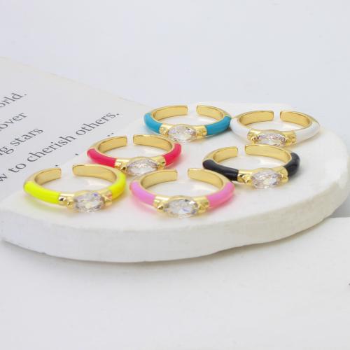 Cubique anneau en laiton Circonia Micro Pave, Placage, bijoux de mode & pavé de micro zircon & émail, plus de couleurs à choisir, protéger l'environnement, sans nickel, plomb et cadmium, 22x21x4.80mm, Vendu par PC