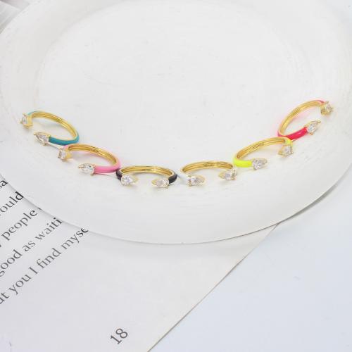 Cubique anneau en laiton Circonia Micro Pave, larme, Placage, bijoux de mode & pavé de micro zircon & émail, plus de couleurs à choisir, protéger l'environnement, sans nickel, plomb et cadmium, 21.80x21.70x3.50mm, Vendu par PC