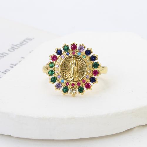 Bague Zircon cubique en laiton, Rond, Placage, bijoux de mode & pavé de micro zircon, plus de couleurs à choisir, protéger l'environnement, sans nickel, plomb et cadmium, 22x21x16.50mm, Vendu par PC