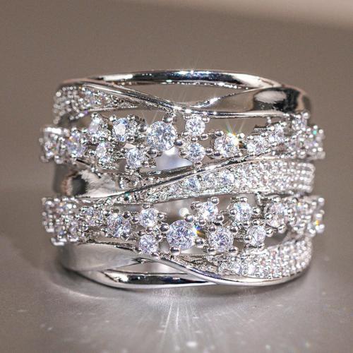 Cubique anneau en laiton Circonia Micro Pave, Placage, normes différentes pour le choix & pavé de micro zircon & pour femme & creux, Vendu par PC