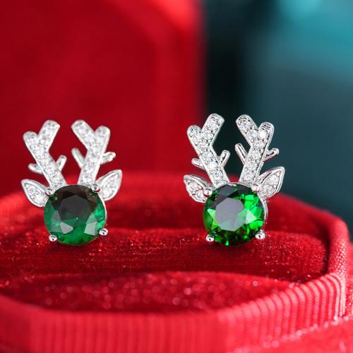 Cilindrata Zircone Orecchini in ottone micro pavimenta, Palchi di corna, placcato, Design natalizio & Micro spianare cubic zirconia & per la donna, Venduto da coppia