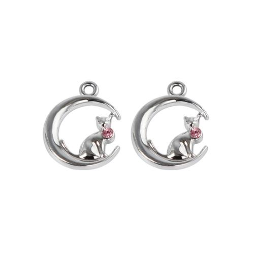 Zink Alloy Rhinestone Hängen, Månen, silver pläterad, DIY & med strass, silver, 100PC/Bag, Säljs av Bag