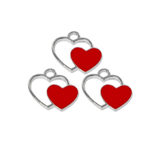 Přívěšek zinek slitiny, Srdce, barva stříbrná á, DIY & smalt & dutý, smíšené barvy, 100PC/Bag, Prodáno By Bag