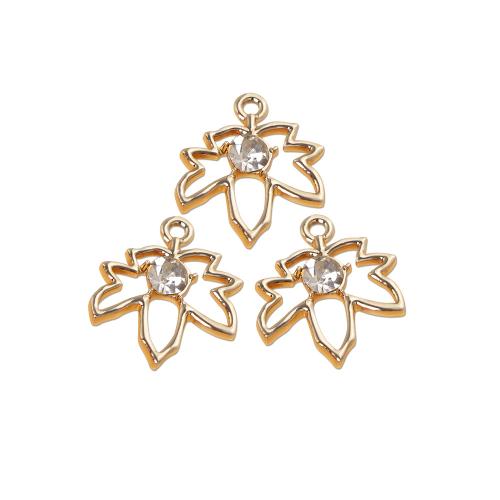 Zink Alloy Rhinestone Hängen, Maple Leaf, silver pläterad, DIY & med strass & ihålig, blandade färger, 100PC/Bag, Säljs av Bag