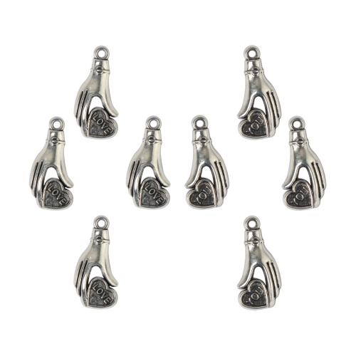 Zink Alloy Hjärta Hängen, Hand, silver pläterad, DIY, gyllene, 100PC/Bag, Säljs av Bag