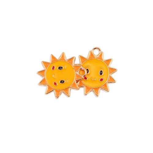 Zinc Alloy émail Pendants, alliage de zinc, soleil, Placage de couleur d'or, DIY, doré, 100/sac, Vendu par sac