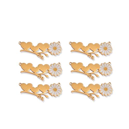 Connecteurs en acier inoxydable, Acier inoxydable 304, fleur, Placage de couleur d'or, DIY & émail, couleurs mélangées, 100PC/sac, Vendu par sac