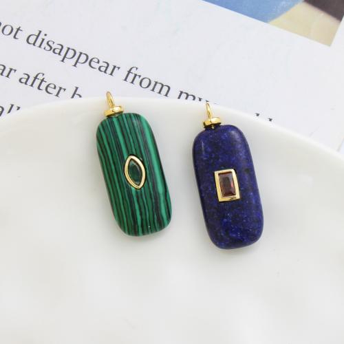 Gemstone Přívěsky Šperky, Mosaz, s Přírodní kámen, á, DIY, více barev na výběr, nikl, olovo a kadmium zdarma, 30x12x6.50mm, Prodáno By PC