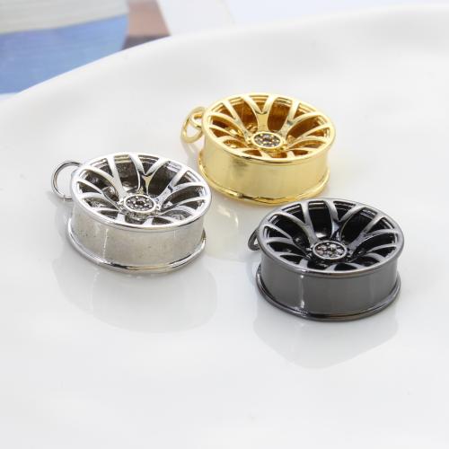 Cubique Pendentif en laiton zircon pavent, rondelle, Placage, DIY & pavé de micro zircon, plus de couleurs à choisir, protéger l'environnement, sans nickel, plomb et cadmium, 19x15x6.40mm, Vendu par PC