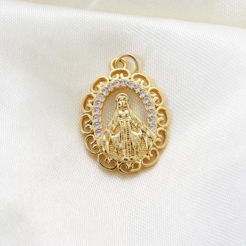 Cubique Pendentif en laiton zircon pavent, Placage, DIY & pavé de micro zircon, doré, protéger l'environnement, sans nickel, plomb et cadmium, 23.60x17x2.20mm, Vendu par PC