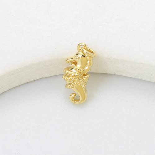 Bijoux pendentifs en laiton, hippocampe, Placage, DIY, doré, protéger l'environnement, sans nickel, plomb et cadmium, 15x6.70x4.50mm, Vendu par PC