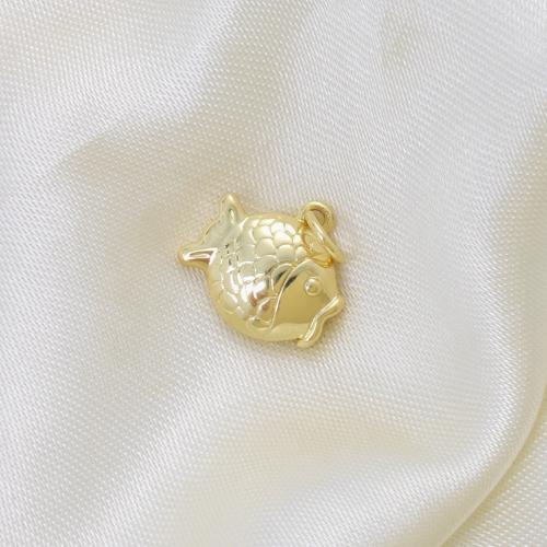 Bijoux pendentifs en laiton, poisson, Placage, DIY, doré, protéger l'environnement, sans nickel, plomb et cadmium, 12x13x4.80mm, Vendu par PC