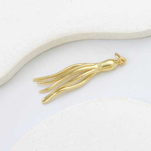 Bijoux pendentifs en laiton, Poulpe, Placage, DIY, doré, protéger l'environnement, sans nickel, plomb et cadmium, 35.80x9x4.40mm, Vendu par PC