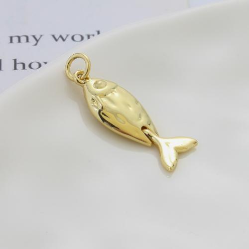 Bijoux pendentifs en laiton, poisson, Placage, DIY, doré, protéger l'environnement, sans nickel, plomb et cadmium, 24.20x8.80x3.80mm, Vendu par PC