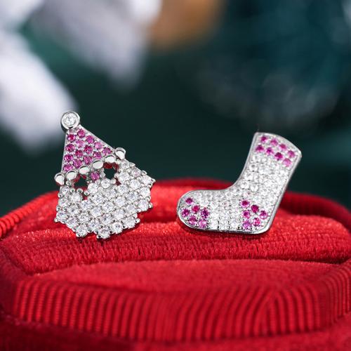 Χριστούγεννα Σκουλαρίκια, Ορείχαλκος, επιχρυσωμένο, Σχέδιο Χριστουγέννων & μικρο ανοίξει κυβικά ζιρκονία & για τη γυναίκα & δύο τόνος, Sold Με Ζεύγος