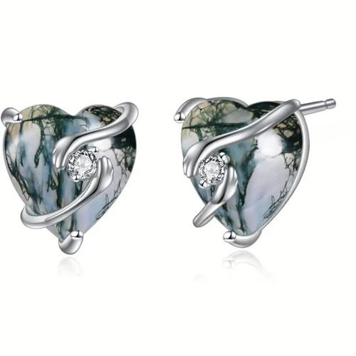 Boucles d'oreilles en laiton zircon cubique pavent, coeur, Placage, pavé de micro zircon & pour femme & autocollant époxyde & décalque, Vendu par paire