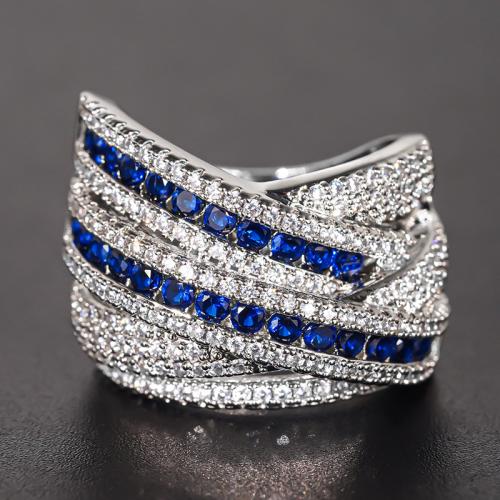 Krychlový Circonia Micro vydláždit mosazný prsten, Mosaz, různé velikosti pro výběr & micro vydláždit kubické zirkony & pro ženy & dva tón & dutý, Prodáno By PC