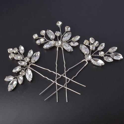 Hår Stick, Zink Alloy, med mässingstråd & STRASS, handgjord, tre stycken & mode smycken & för kvinna, fler färger för val, Säljs av Ställ