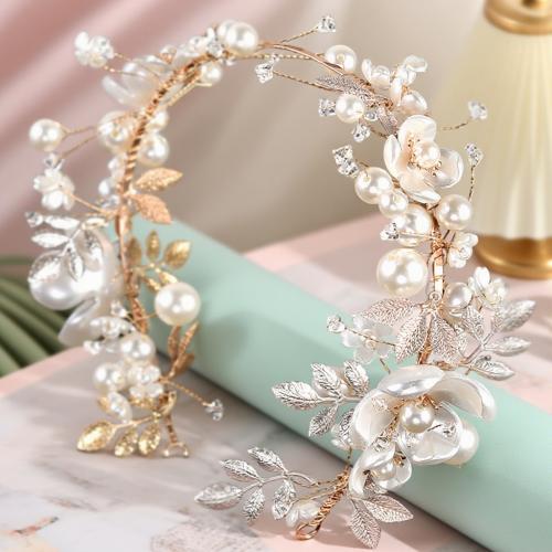 Hair Bands Zinc Alloy with brass wire & Crystal & Plastic Pearl handmade fashion jewelry & for woman golden Sold By PC
